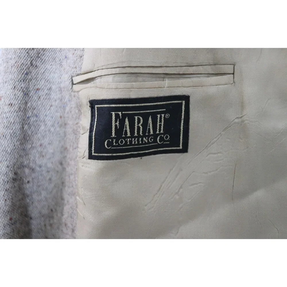 VTG Farah Men's‎ Blazer Jacket Two Button Beige Wool Elbow Patch Size 46 Long